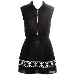 Vintage Prada black silk organza and leather mini skirt and vest set, ss 1993