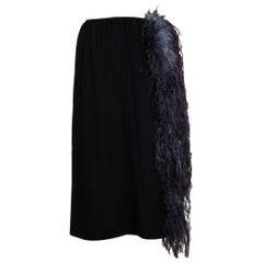PRADA black silk OSTRICH FEATHER BELOW KNEE Skirt M