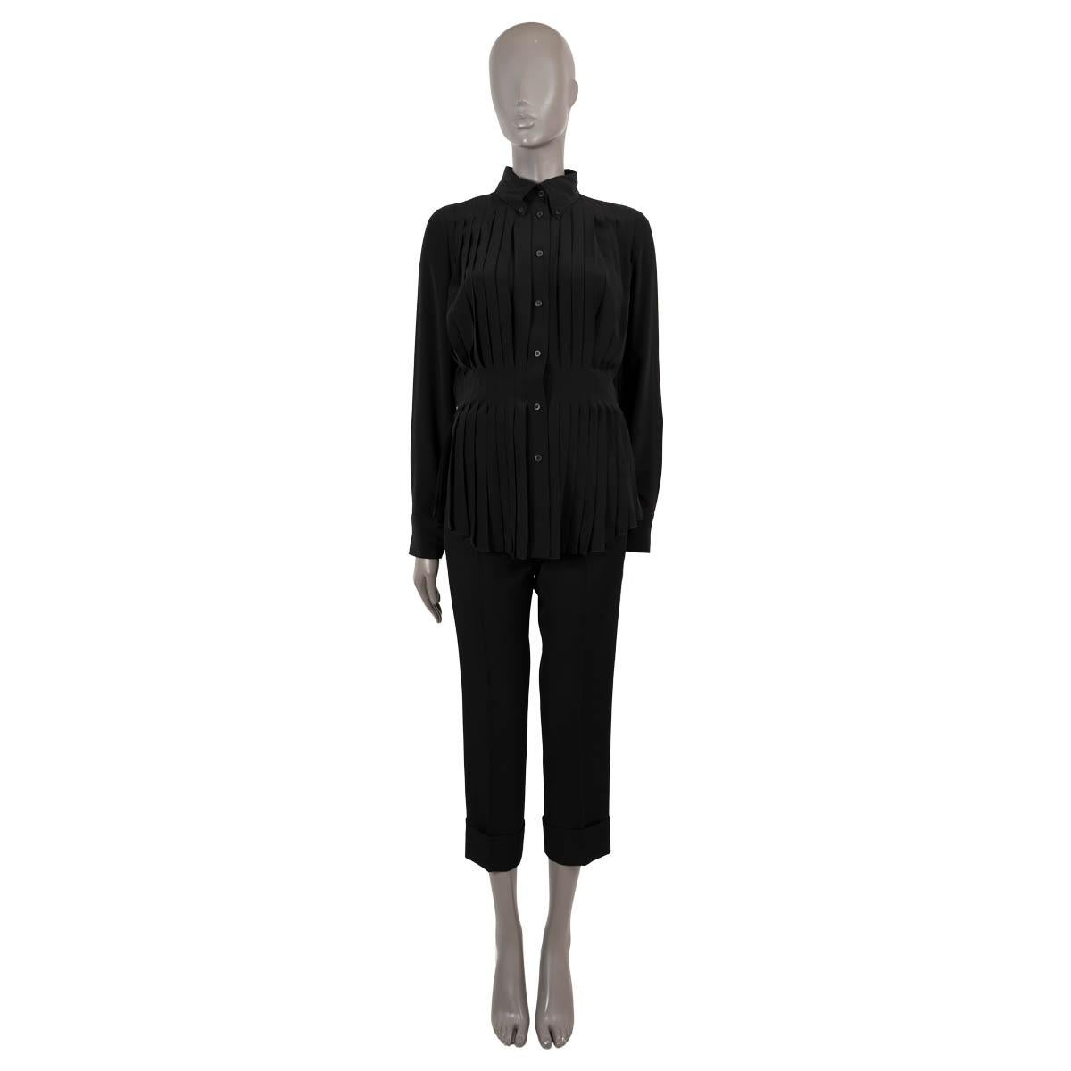 Women's PRADA black silk PLEATED Blouse Shirt 40 S For Sale