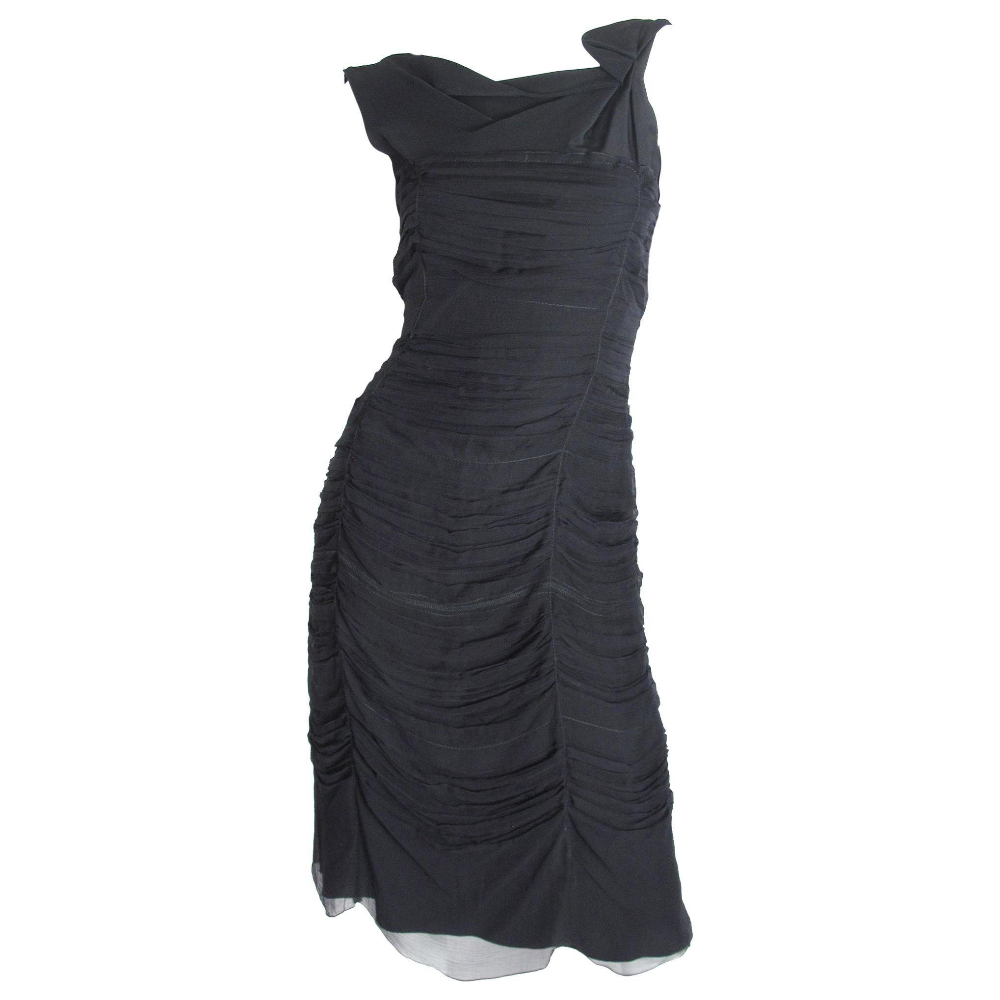 Prada Black Silk Pleated Dress, 1990s