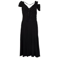 PRADA black silk RUFFLE DETAIL Short Sleeve Dress 44