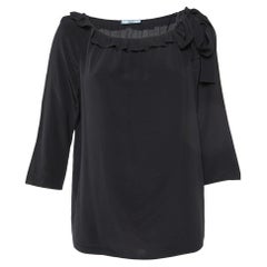 Prada Black Silk Ruffle Trim Blouse M