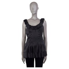 PRADA black silk RUFFLED Tank Top Shirt 42 M