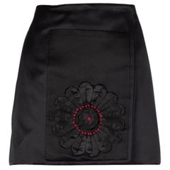 PRADA black silk SATIN FLOWER WRAP MINI Skirt 40 S