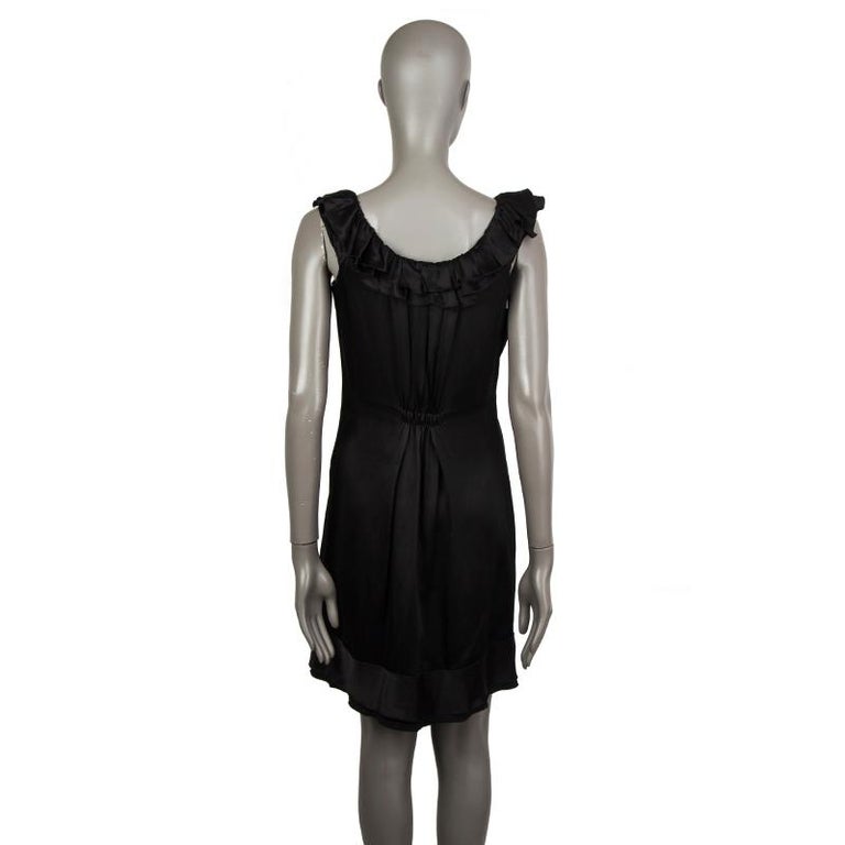 PRADA black silk SATIN RUFFLED Sleeveless Shift Cocktail Dress 42 For ...
