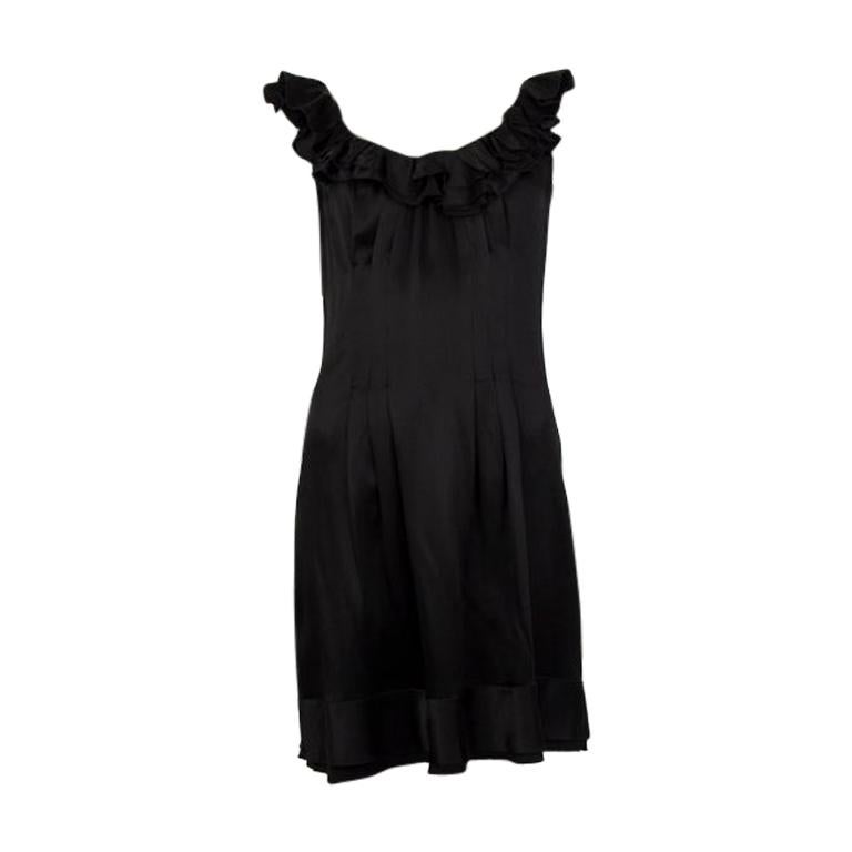 PRADA black silk SATIN RUFFLED Sleeveless Shift Cocktail Dress 42 For Sale  at 1stDibs