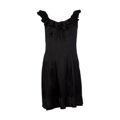 PRADA black silk SATIN RUFFLED Sleeveless Shift Cocktail Dress 42