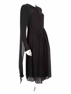 Prada Black Silk Sheer Pleated Midi Dress Size L