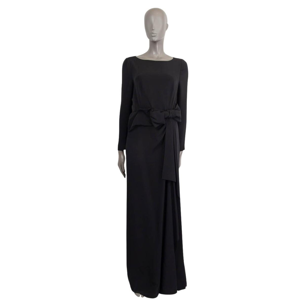 PRADA black silk SIDE SLIT BOW GOWN Maxi Dress 44 L For Sale