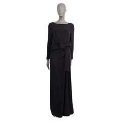 PRADA black silk SIDE SLIT BOW GOWN Maxi Dress 44 L