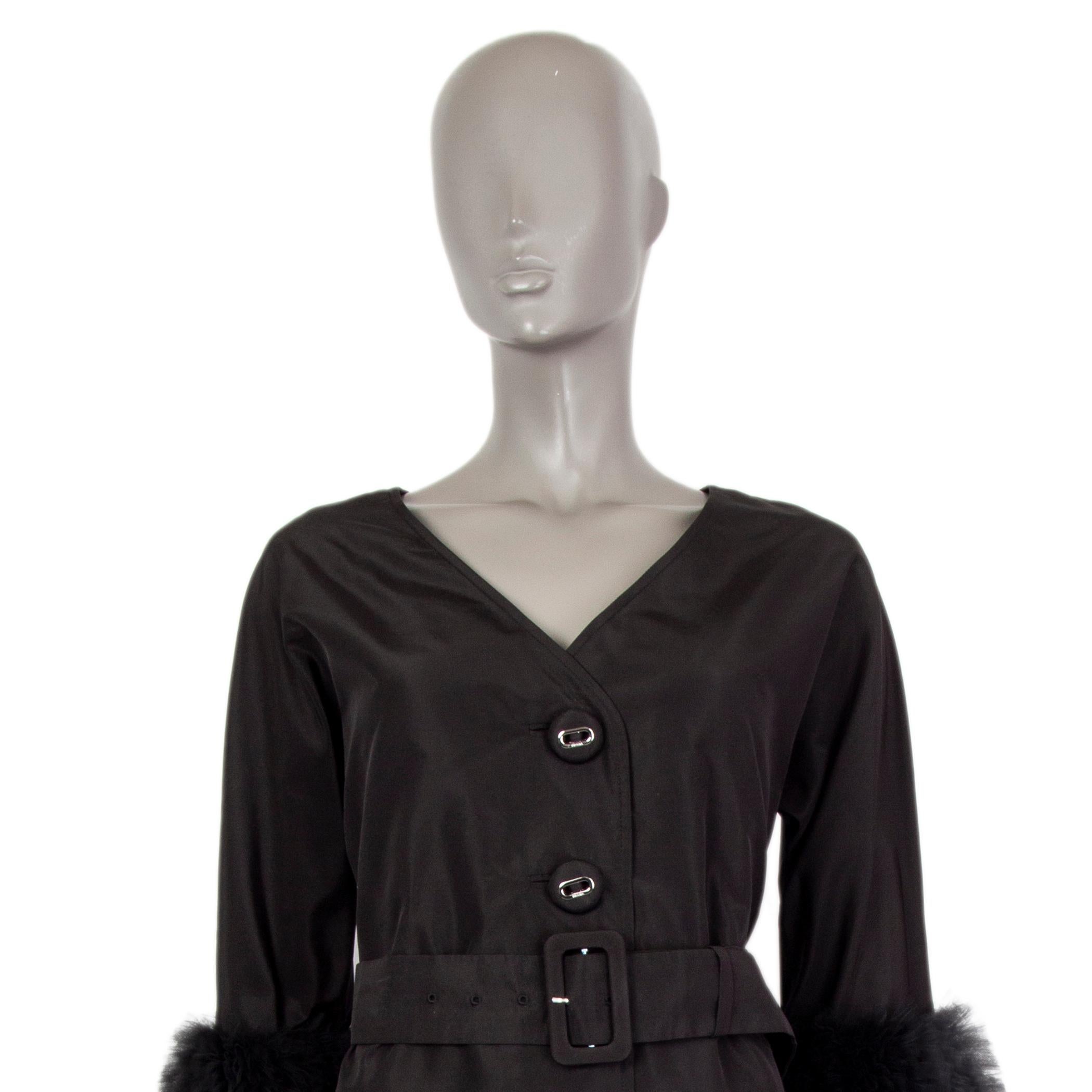 PRADA black silk TULLE CUFF BELTED Cocktail Dress 38 In Excellent Condition In Zürich, CH