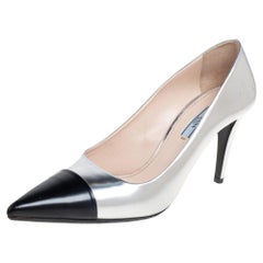 Prada Black/Silver Leather Pointed Toe Pumps Size 40