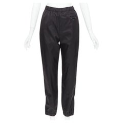 PRADA black silver logo leather plague nylon high waist tapered jogger pants