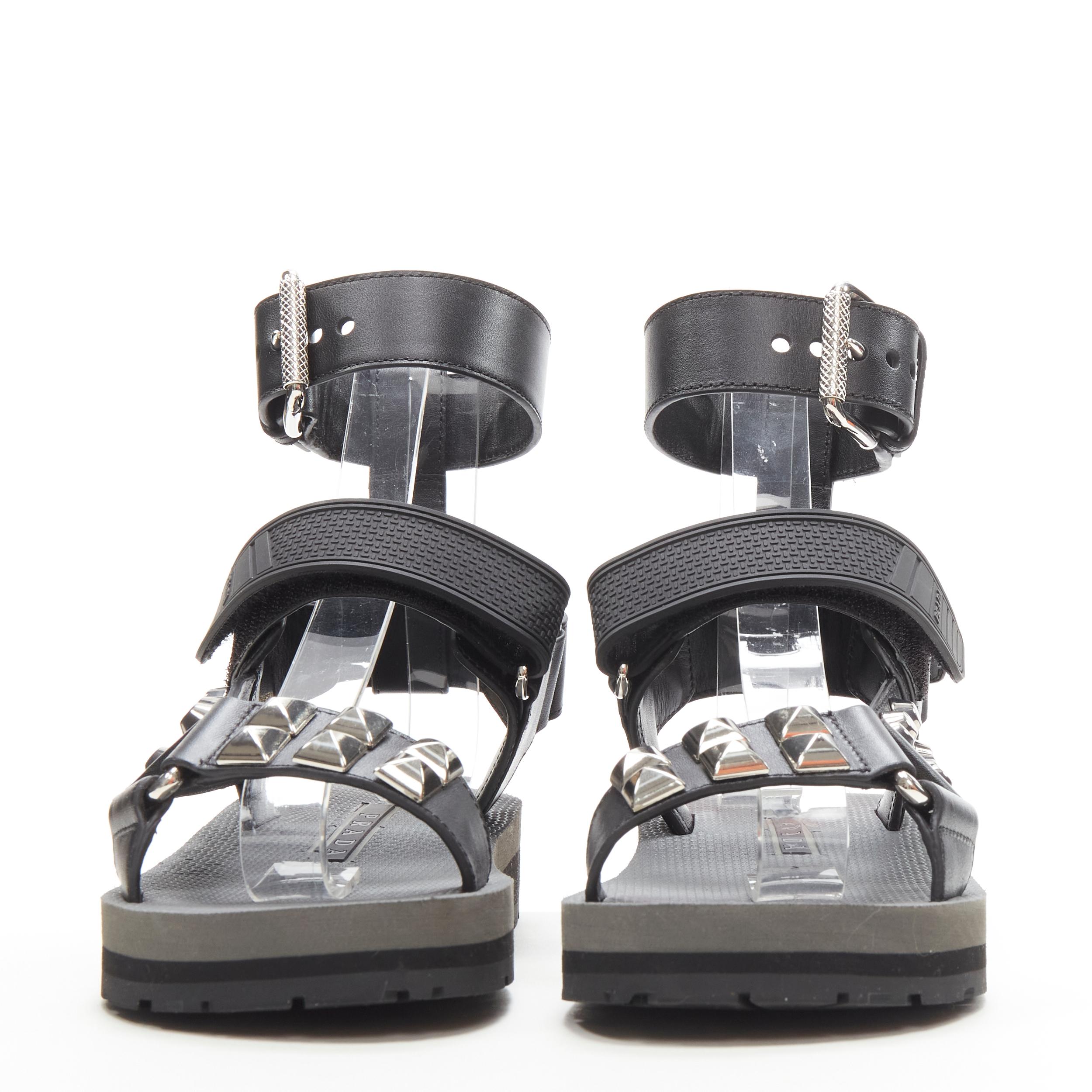 Noir PRADA noir argent punk stud embellis sports strap gladiator sandales EU36 en vente