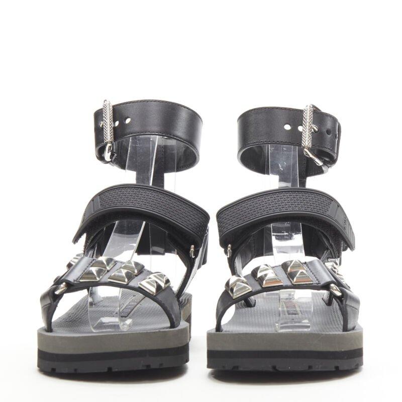 Black PRADA black silver punk stud embellished sports strap gladiator sandals EU36 For Sale