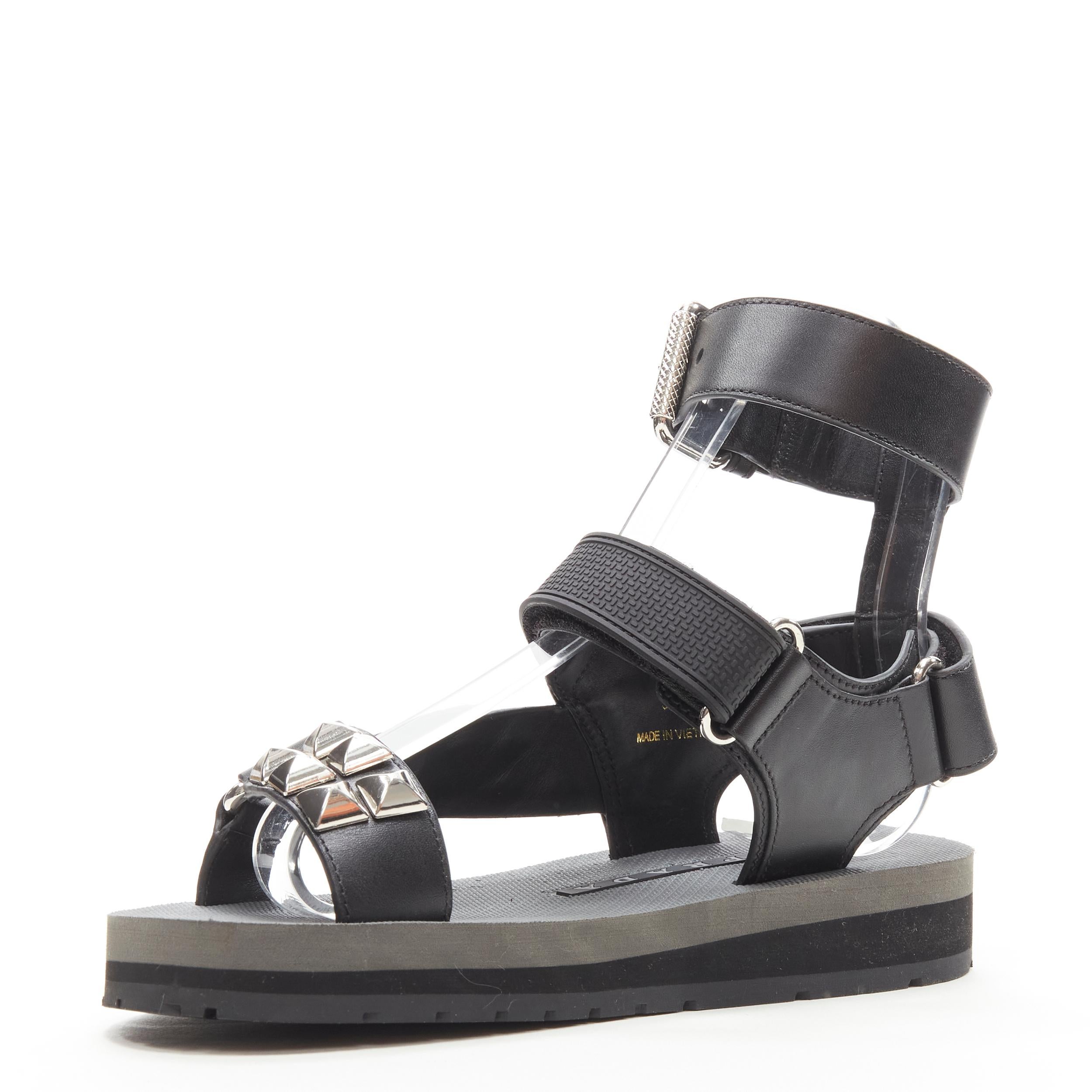 PRADA noir argent punk stud embellis sports strap gladiator sandales EU36 Excellent état - En vente à Hong Kong, NT