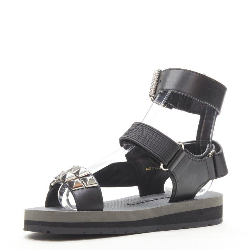 PRADA black silver punk stud embellished sports strap gladiator sandals EU36 In Excellent Condition For Sale In Hong Kong, NT