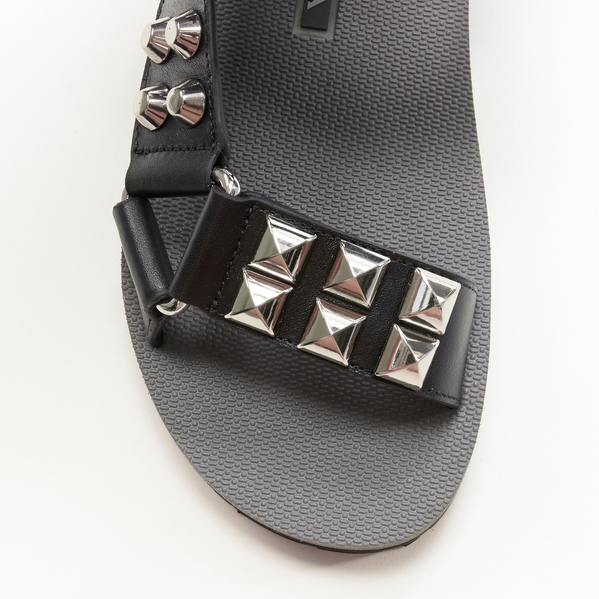 Black PRADA black silver punk stud embellished sports strap gladiator sandals EU36 For Sale