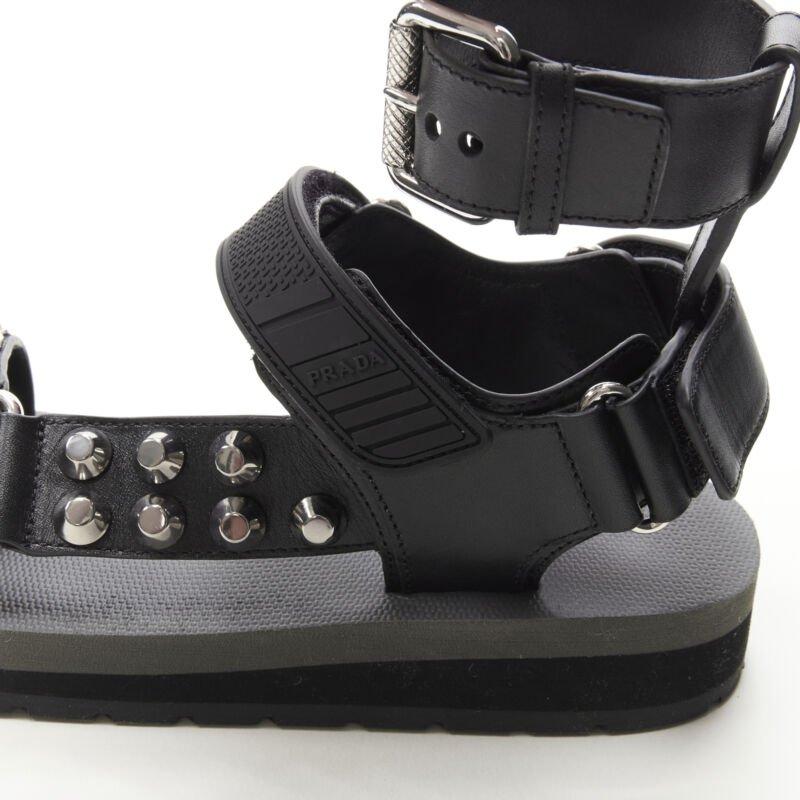 PRADA black silver punk stud embellished sports strap gladiator sandals EU36 For Sale 3
