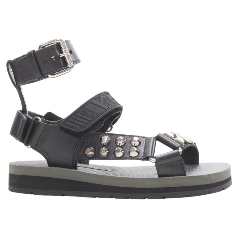 PRADA schwarz Silber Punk Stud verschönert Sport Riemen Gladiatorensandalen EU36