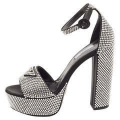 Prada Black/Silver Satin and Crystals Platform Sandals Size 39.5