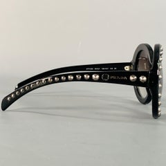 PRADA Black Silver Studded Acetate Oversized Round Sunglasses