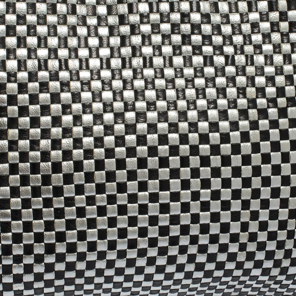 Prada Black/Silver Woven Leather Madras Tote 4