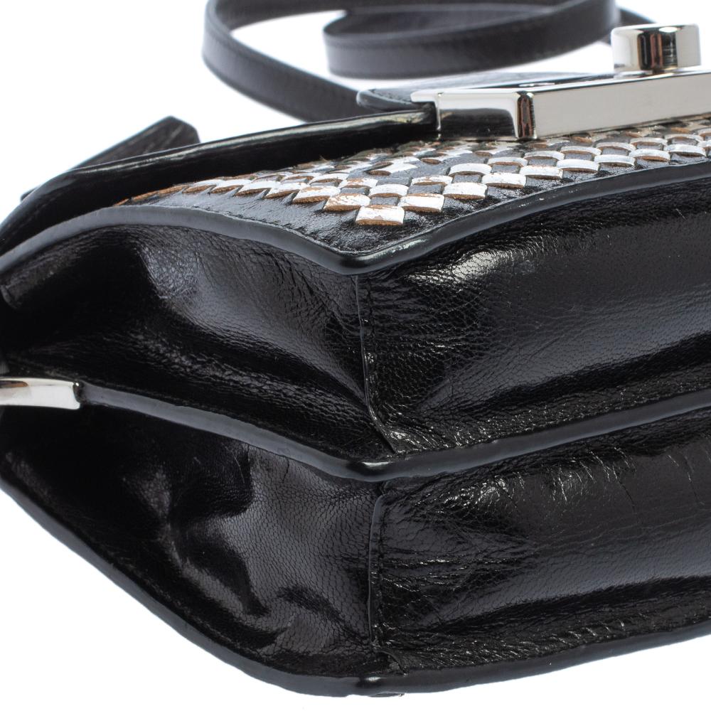Women's Prada Black/Silver Woven Leather Sound Crossbody Bag