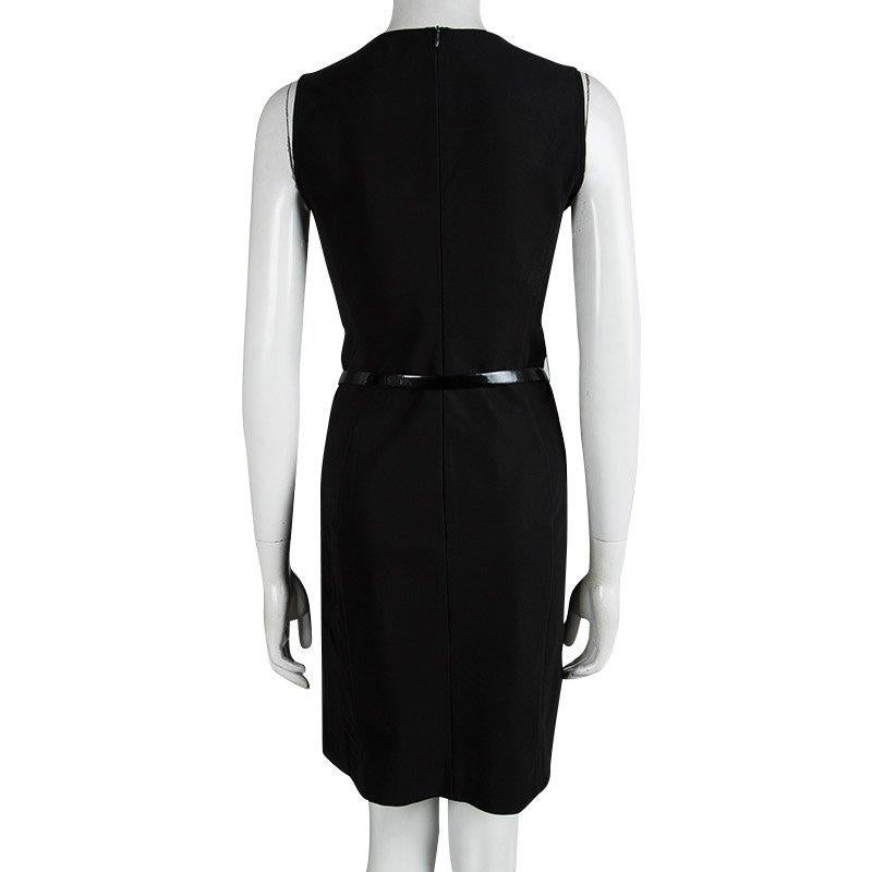 Prada Black Sleeveless Belted Shift Dress S In Good Condition In Dubai, Al Qouz 2