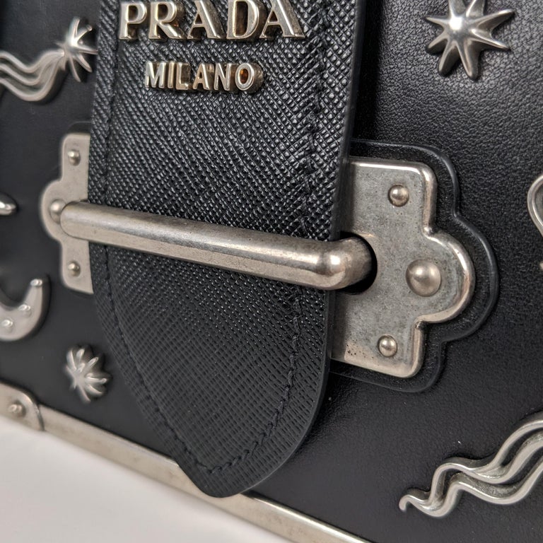 Prada Black Small Astrology Cahier Silver Hardware Crossbody Bag For