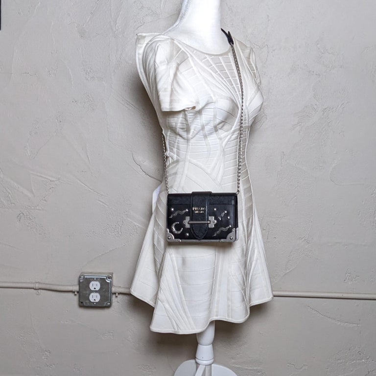 Prada Black Small Astrology Cahier Silver Hardware Crossbody Bag For