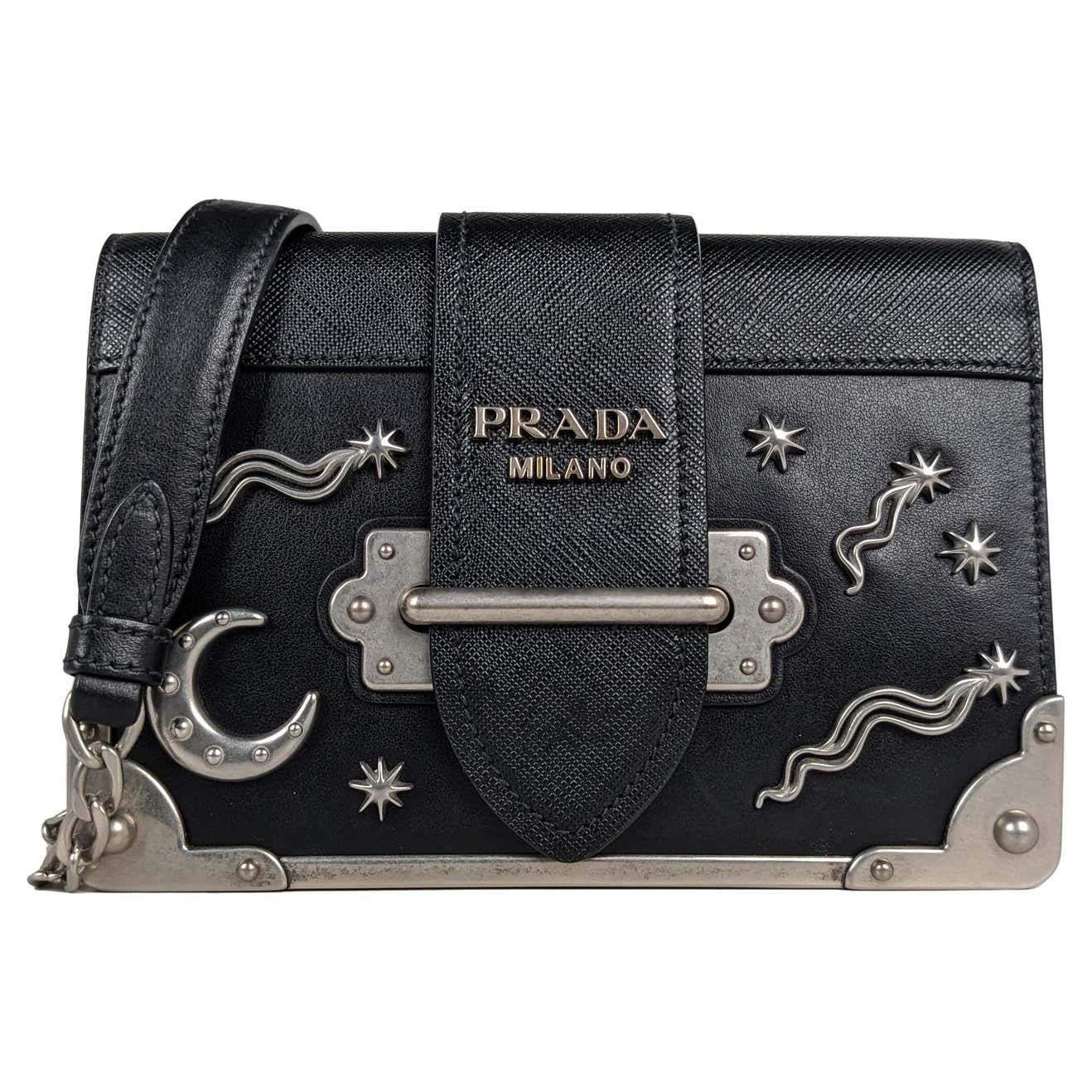 Prada Black Small Astrology Cahier Silver Hardware Crossbody Bag For ...