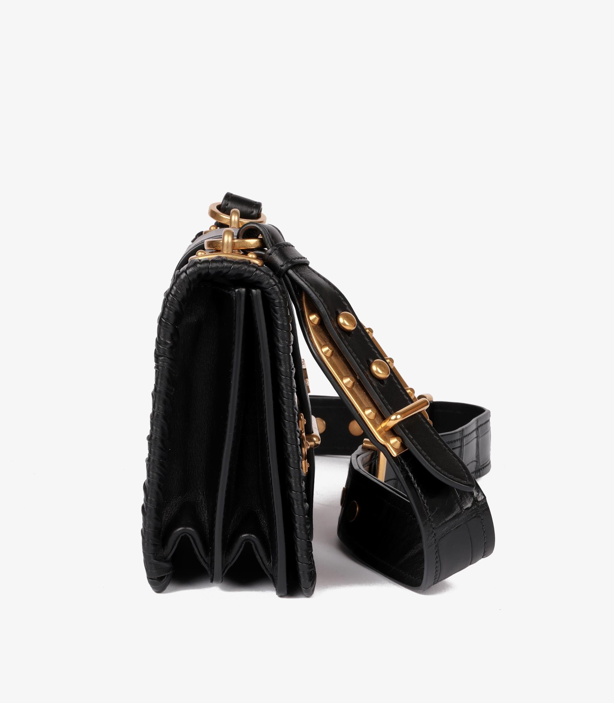 Women's Prada Black Smooth Calfskin & Matte Crocodile Leather Cahier For Sale