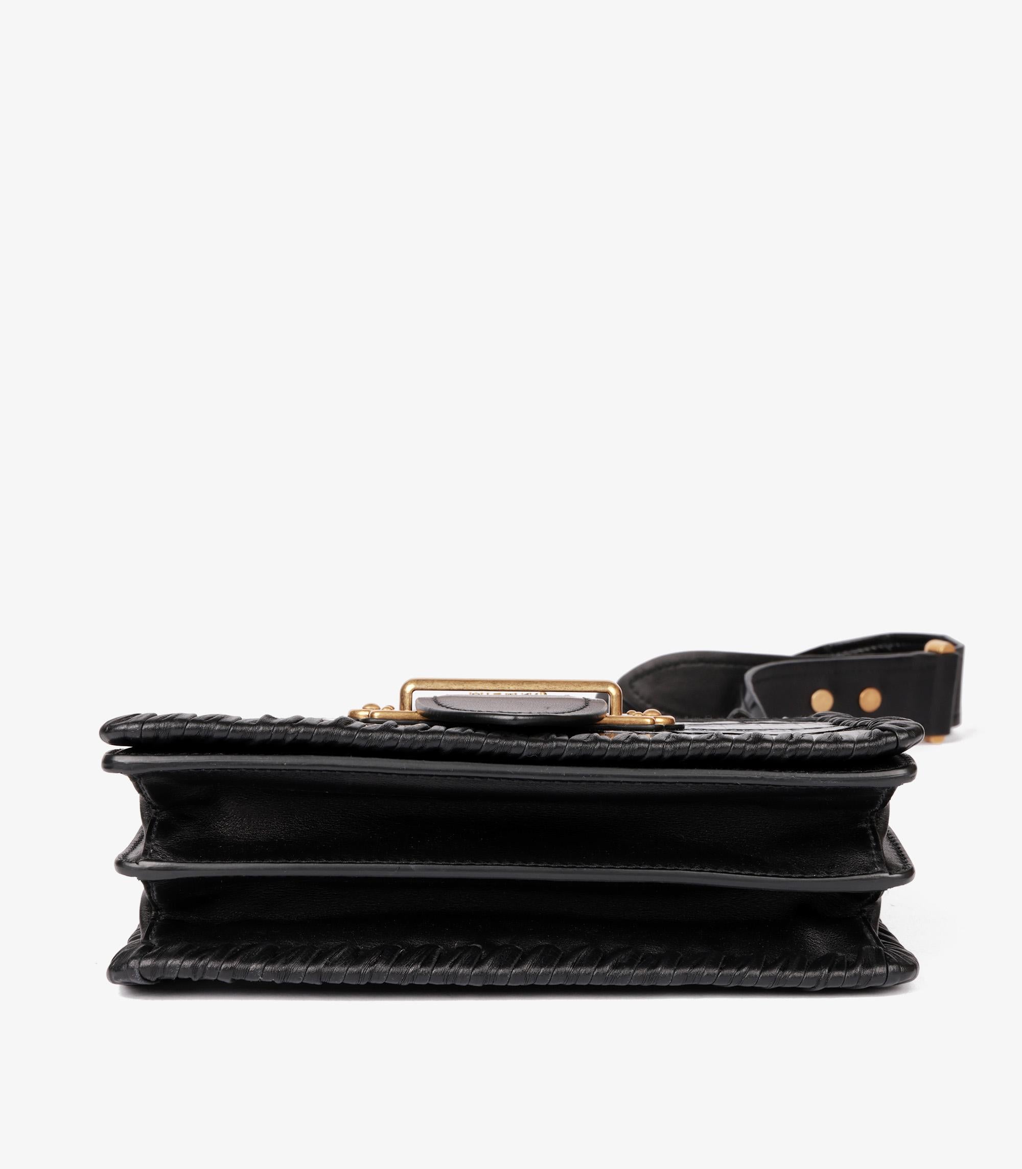 Prada Black Smooth Calfskin & Matte Crocodile Leather Cahier For Sale 2