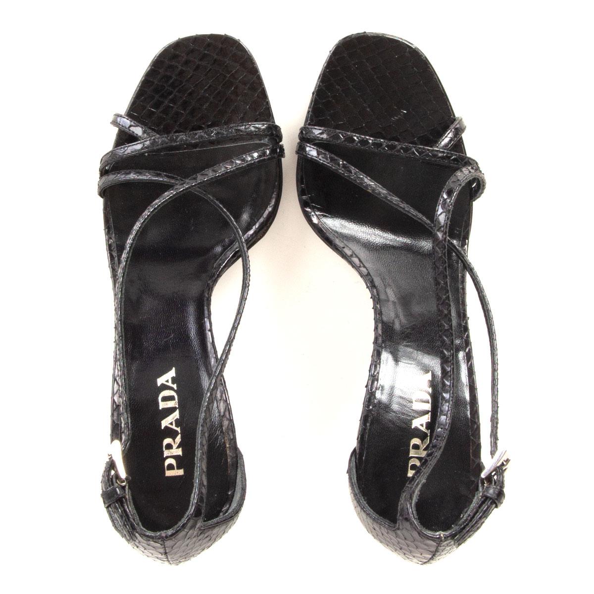 Black PRADA black snakeskin leather Sandals Shoes 35.5 For Sale