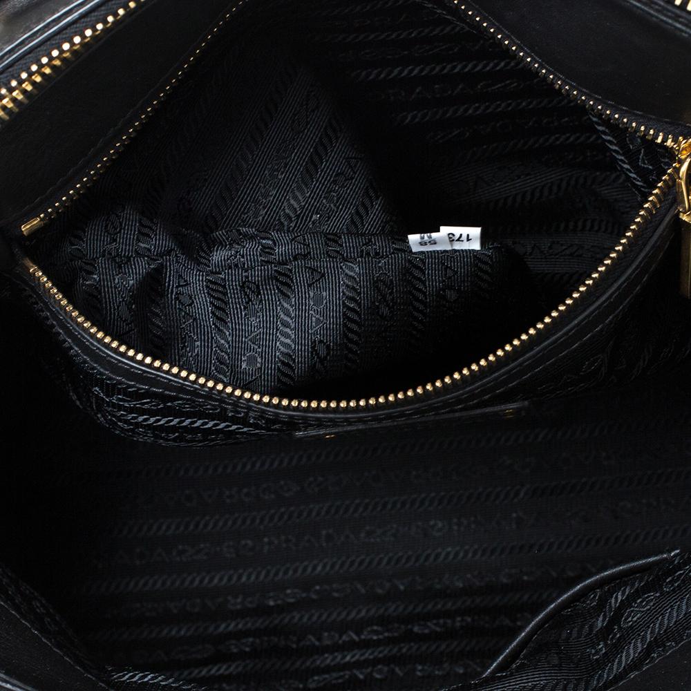 Women's Prada Black Soft Calf Leather Double Zip Tote