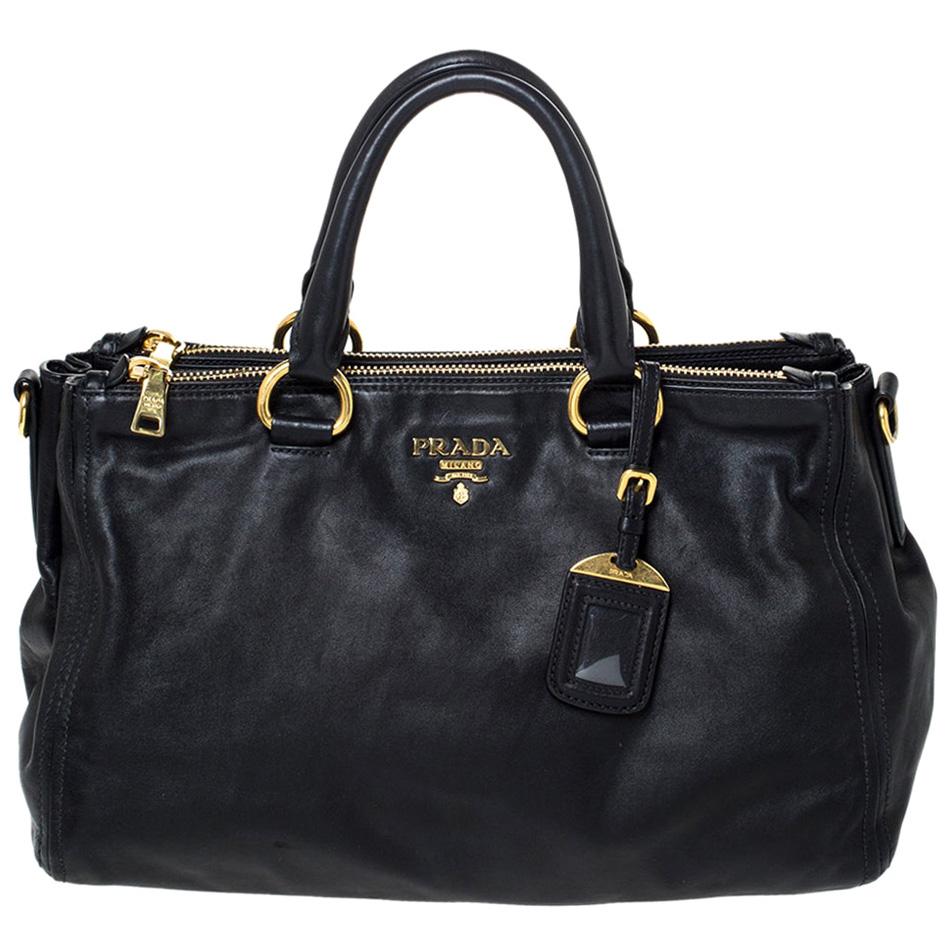 Authentic Prada Vitello Shine Nero Shopping Tote Bag, Luxury, Bags