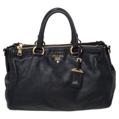 Prada Black Soft Calf Leather Double Zip Tote