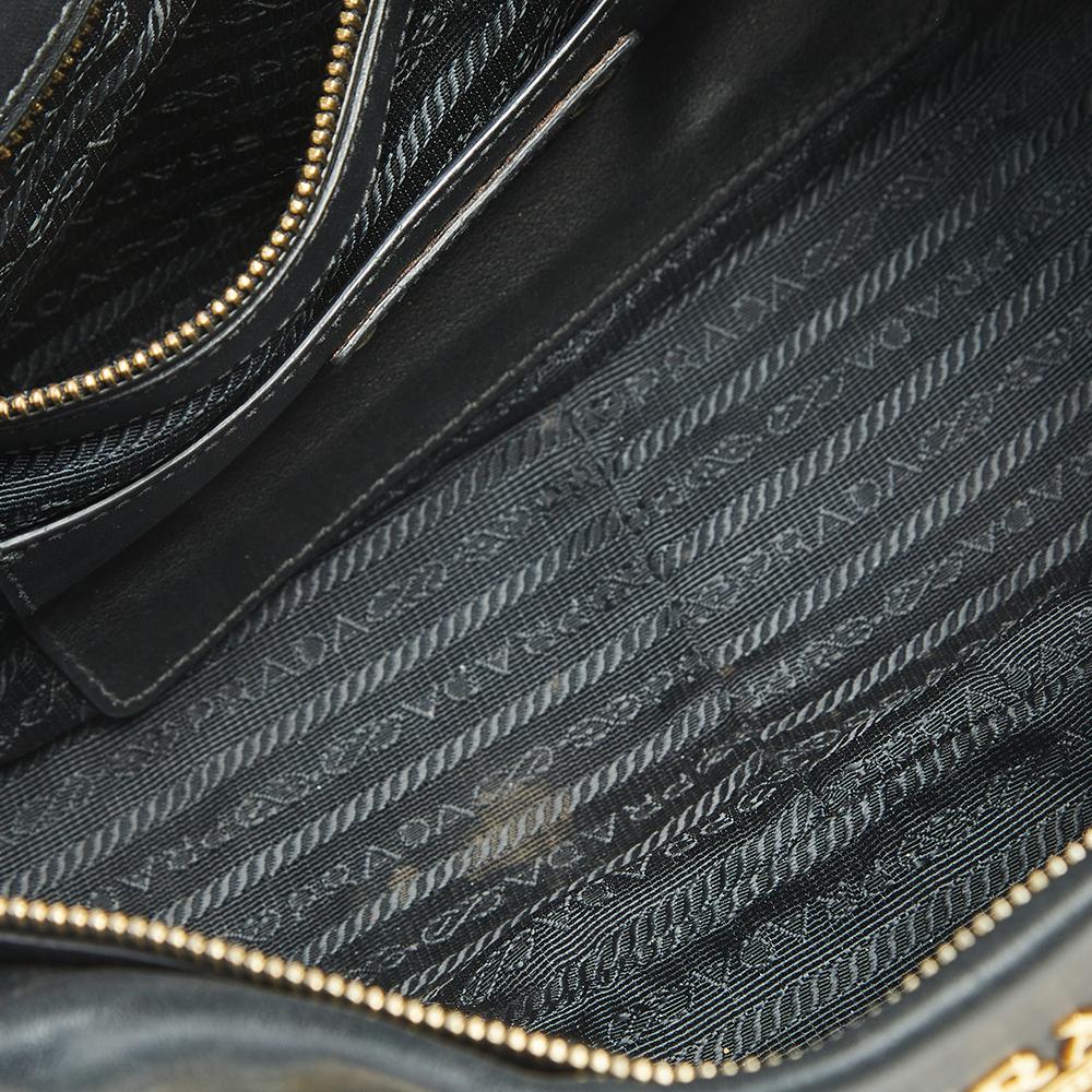 Prada Black Soft Calf Leather Satchel In Good Condition In Dubai, Al Qouz 2
