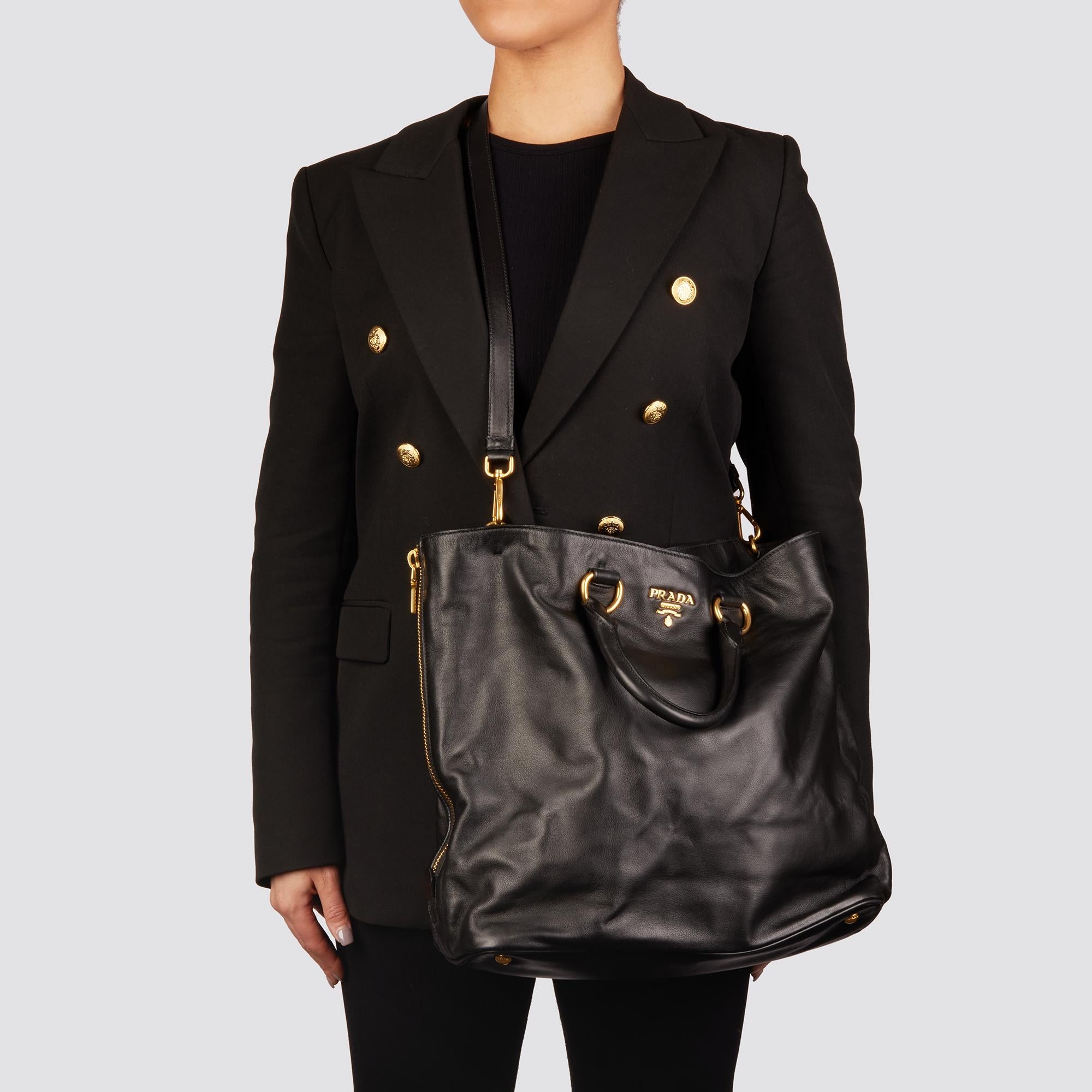 PRADA Black Soft Calf Leather Tote Bag 4