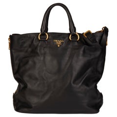 PRADA Black Soft Calf Leather Tote Bag