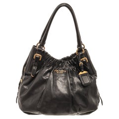 Prada Black Soft Calfskin Leather Gathered Shoulder Bag