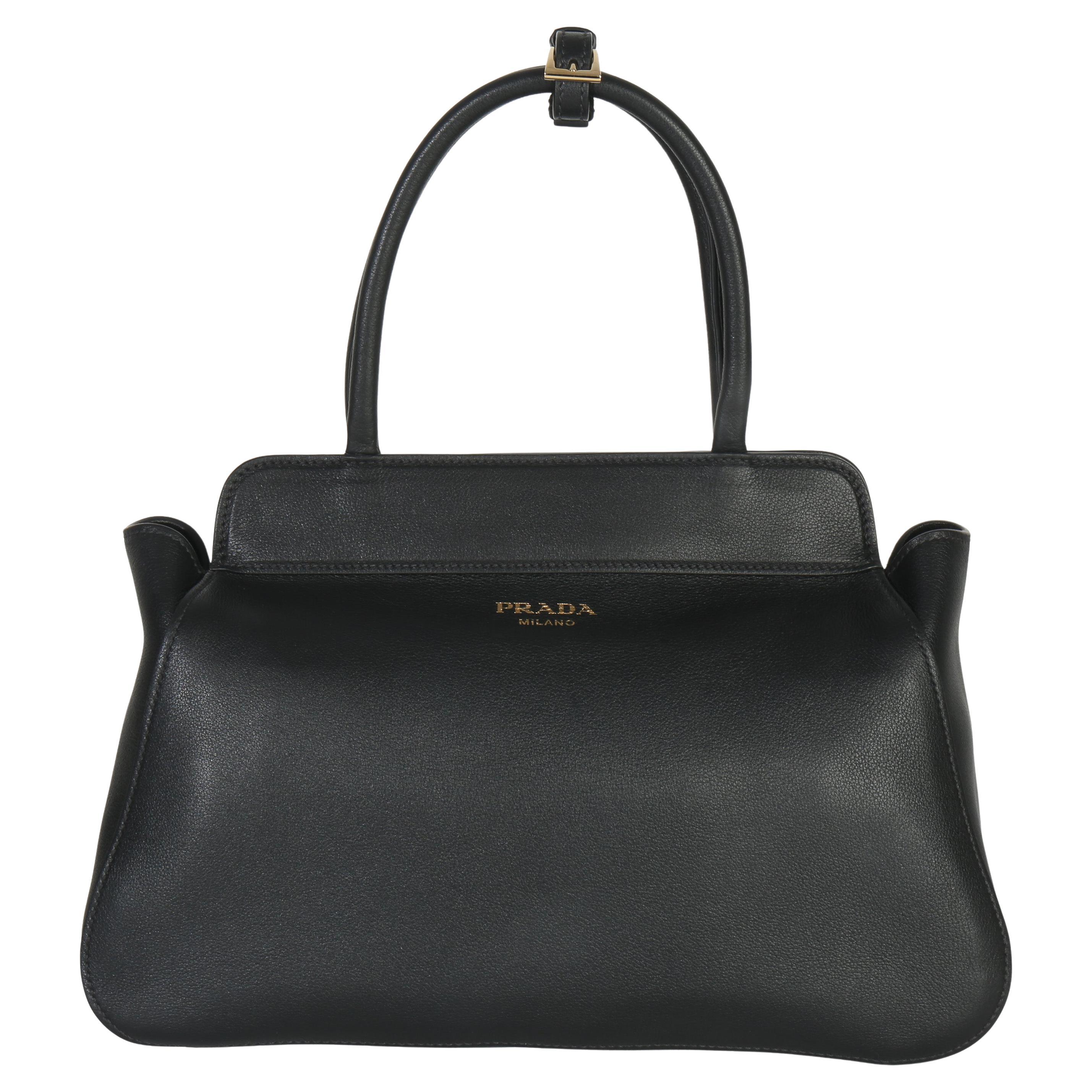 Pre-owned Prada Black Soft Grain Calfskin Medium Tote