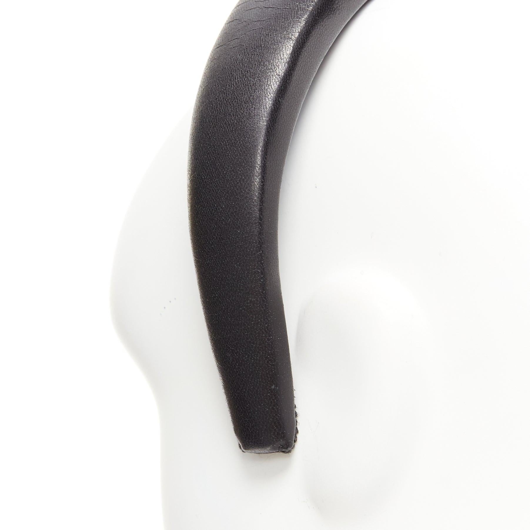 PRADA black soft lambskin leather silver triangle puffy Alice headband For Sale 3