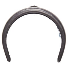 PRADA black soft lambskin leather silver triangle puffy Alice headband