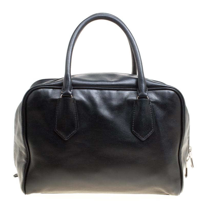 Women's Prada Black Soft Leather Bauletto Satchel