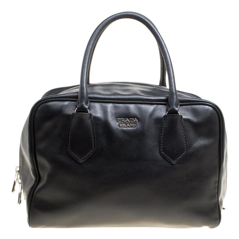 Prada Black Soft Leather Bauletto Satchel