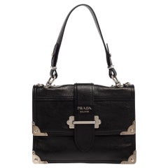 Prada Black Soft Leather Cahier Top Handle Bag