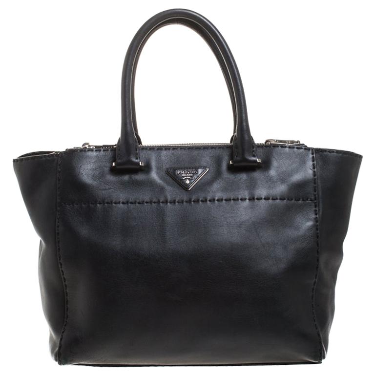 Prada Black Soft Leather Double Zip Tote