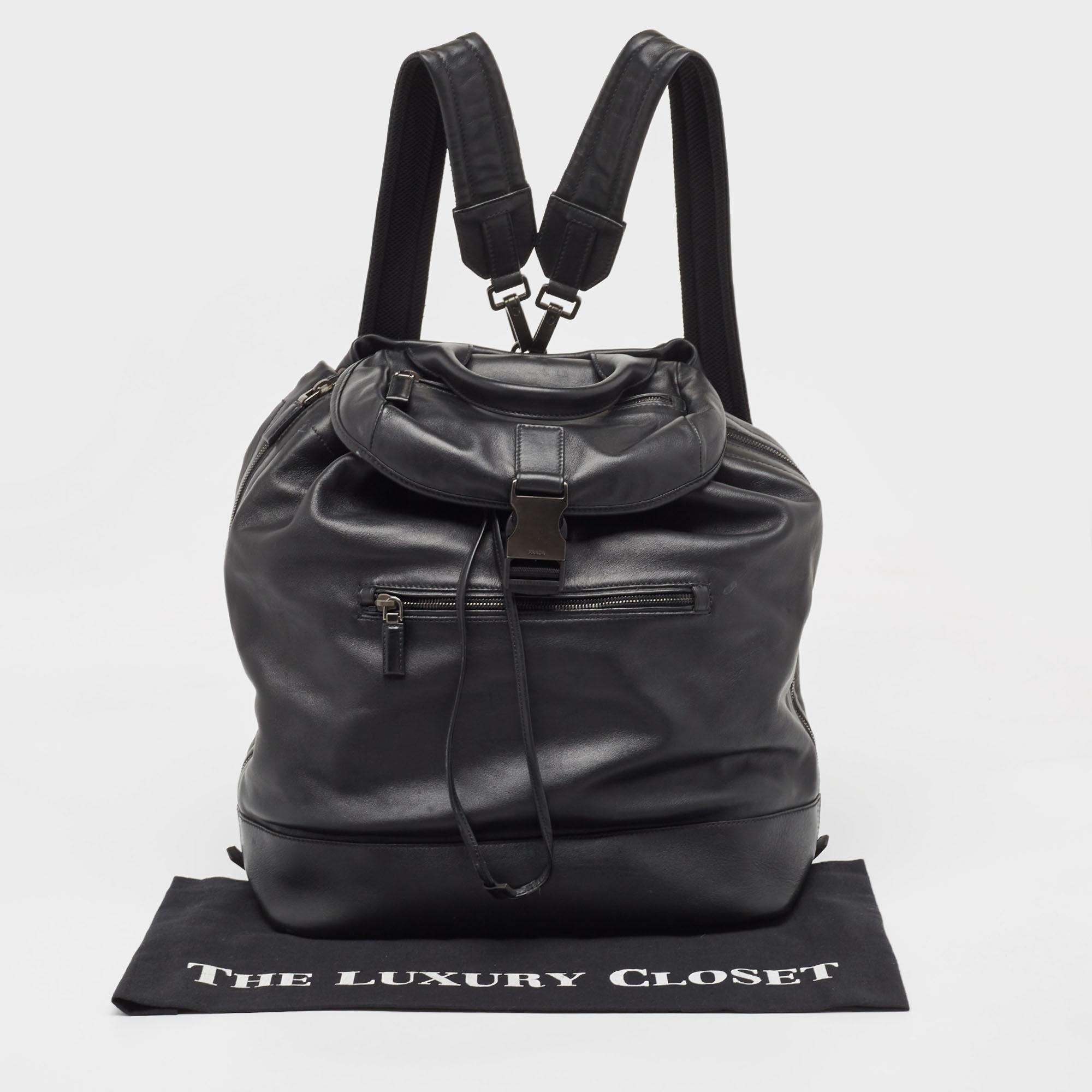 Prada Black Soft Leather Drawstring Backpack 8